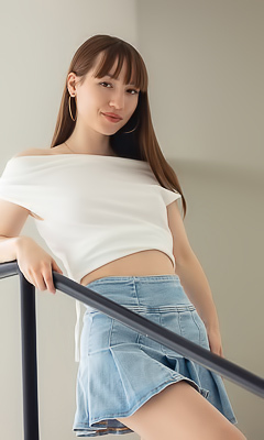 Kate Quinn Soon Perched On The Top Step With Legs Akimbo And Her Perky Breasts Exposed