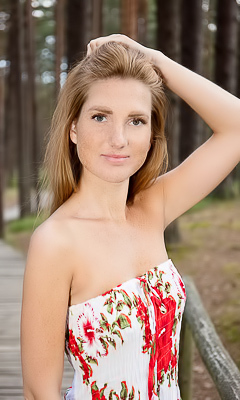 Lera F Teases With Long Locks And Shaved Allure In The Forest With Tantalizing Upskirt Views