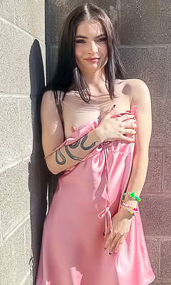 Vixen Hikes Her Pink Slip Dress Up And Plays With Herself On A Fallen Tree