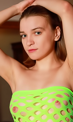 Stasia Entices With Hairy Pussy Desire Under A Sheer Dress And Fishnet